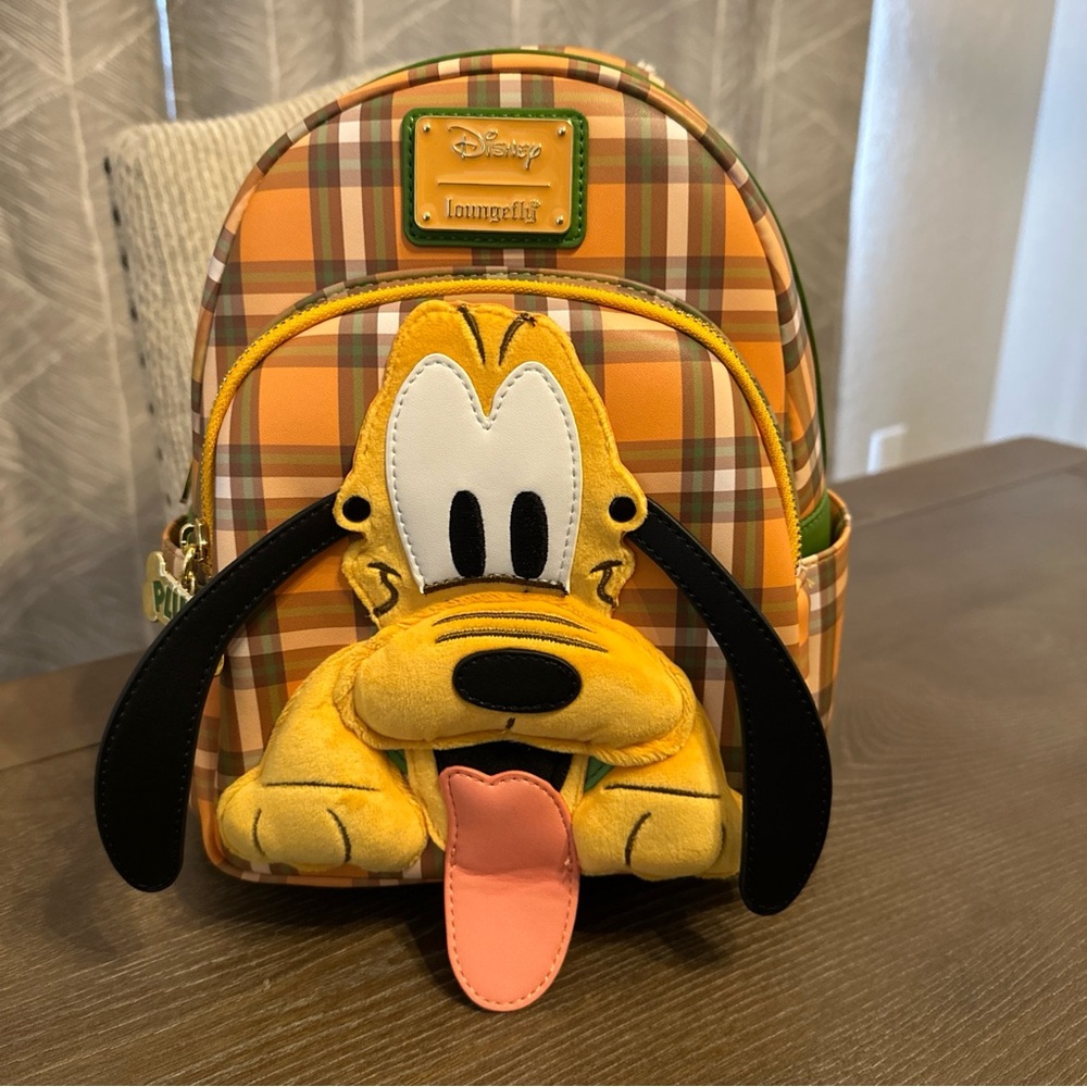 NWT Disney Loungefly Pluto 95th Anniversary Plaid Backpack Moveable‎ Ears Fuzzy